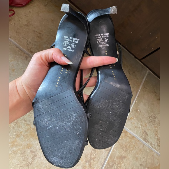 Zara black high heels sandal shoes with thin Crossed studded straps size 38 7.5 - Picture 7 of 11